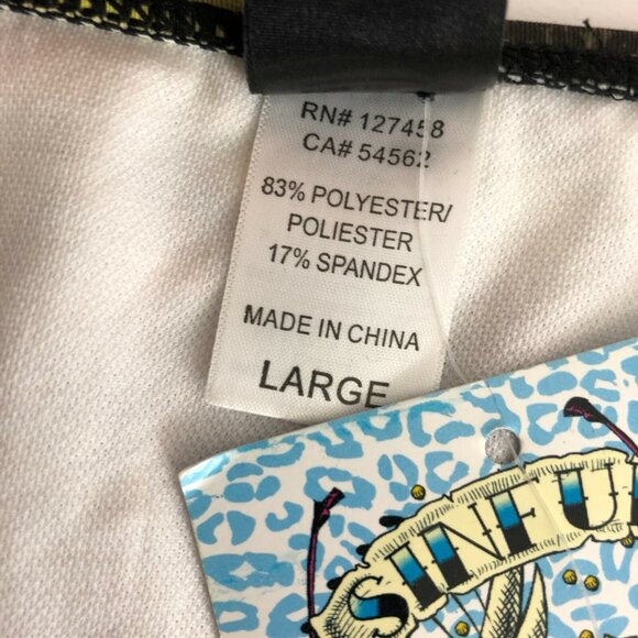 Sinful by Affliction Bikini Bottom Studded Heart Tiger Rhinestone Pink Yellow L - Picture 6 of 6